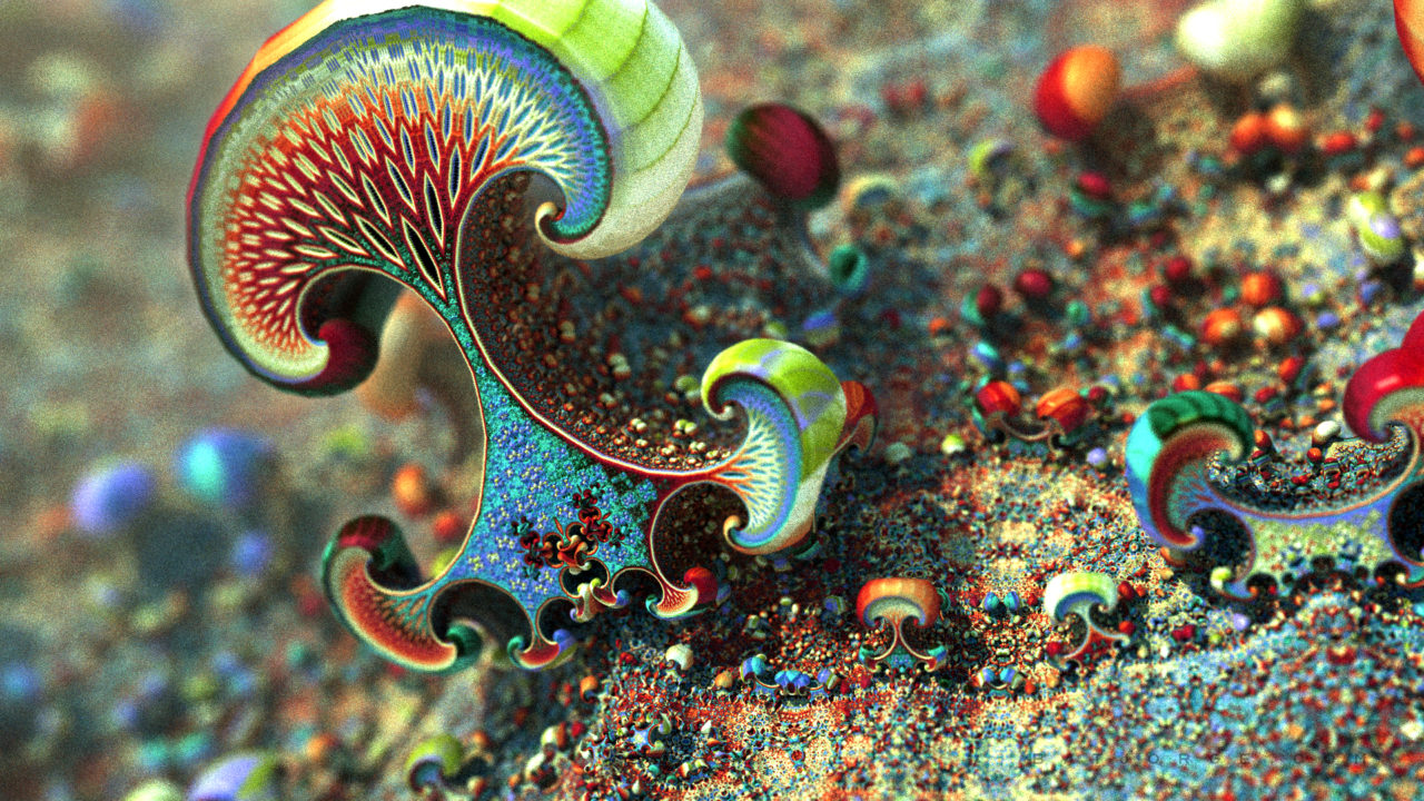 3d mushroom-like fractal. very colored