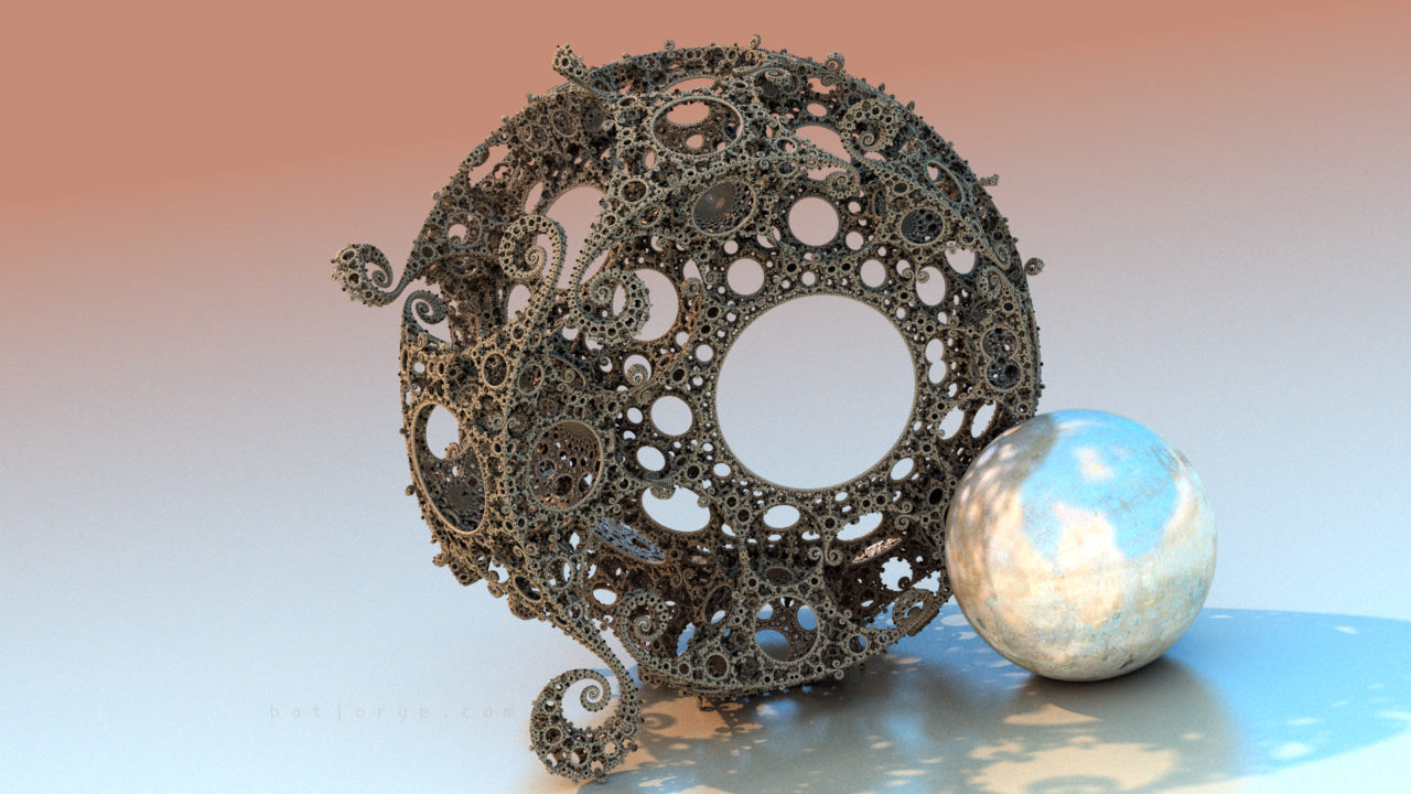 3d fractal. kleinian gasket wit sphere and floor