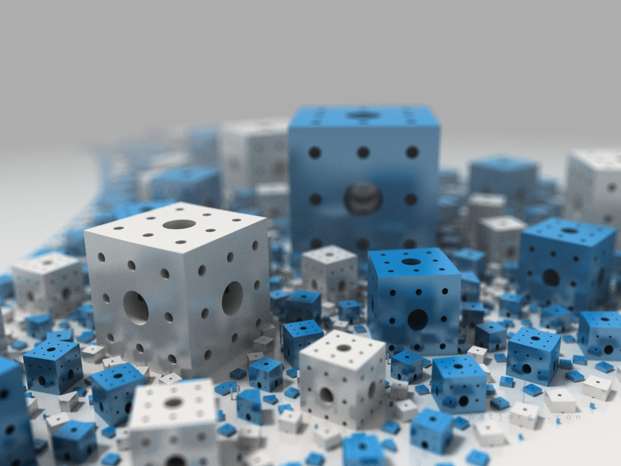 3d menger cubes fractal blue white apollonian